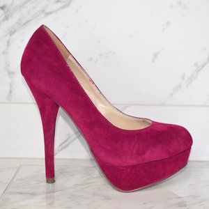Fushia Suede Platform Peep Toe High Heels